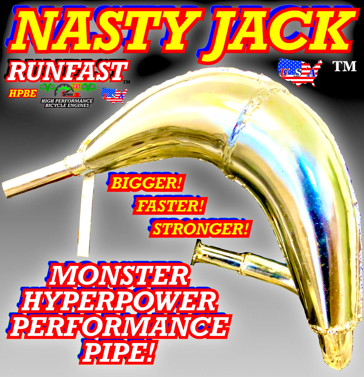RUNFAST NASTY JACK HIGH PERFORMANCE 2-STROKE 48cc 49cc 50cc 66cc 80cc 100cc  EXPANSION CHAMBER MUFFLER TUNED PIPE FOR MOTORIZED BIKE