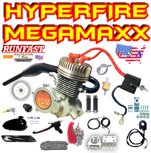 HYPERFIRE MEGAMAXX RUNFAST TM 2-stroke 66cc/80cc SUPERPOWER DUAL FIRE HIGH COMPRESSION Motorized Bike ENGINE KIT FOR MOTORIZED BICYCLE KITS PLUS FIREMAXX POWER PIPE