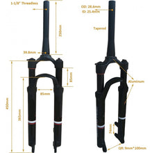 26" Bicycle Suspension Fork 28.6mm Tapered Tube Single Shoulder 1-1/8" Threadless, Disc Brake, Aluminum