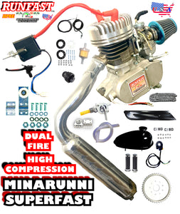 MINARELLI STYLE  2-STROKE HIGH PERFORMANCE BICYCLE ENGINE HIGH COMPRESSION HEAD DUAL FIRE COMPLETE MOTORIZED BIKE  KIT