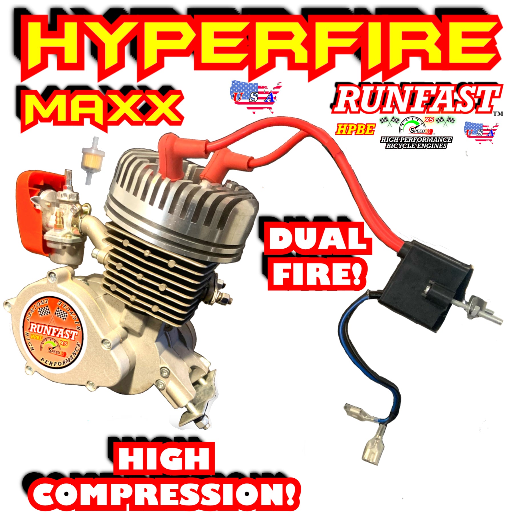 Hyperfire Engine MONSTER HYPERFIRE MAXX RUNFAST TM 2-stroke 66cc/80cc SUPERPOWER DUAL F ...
