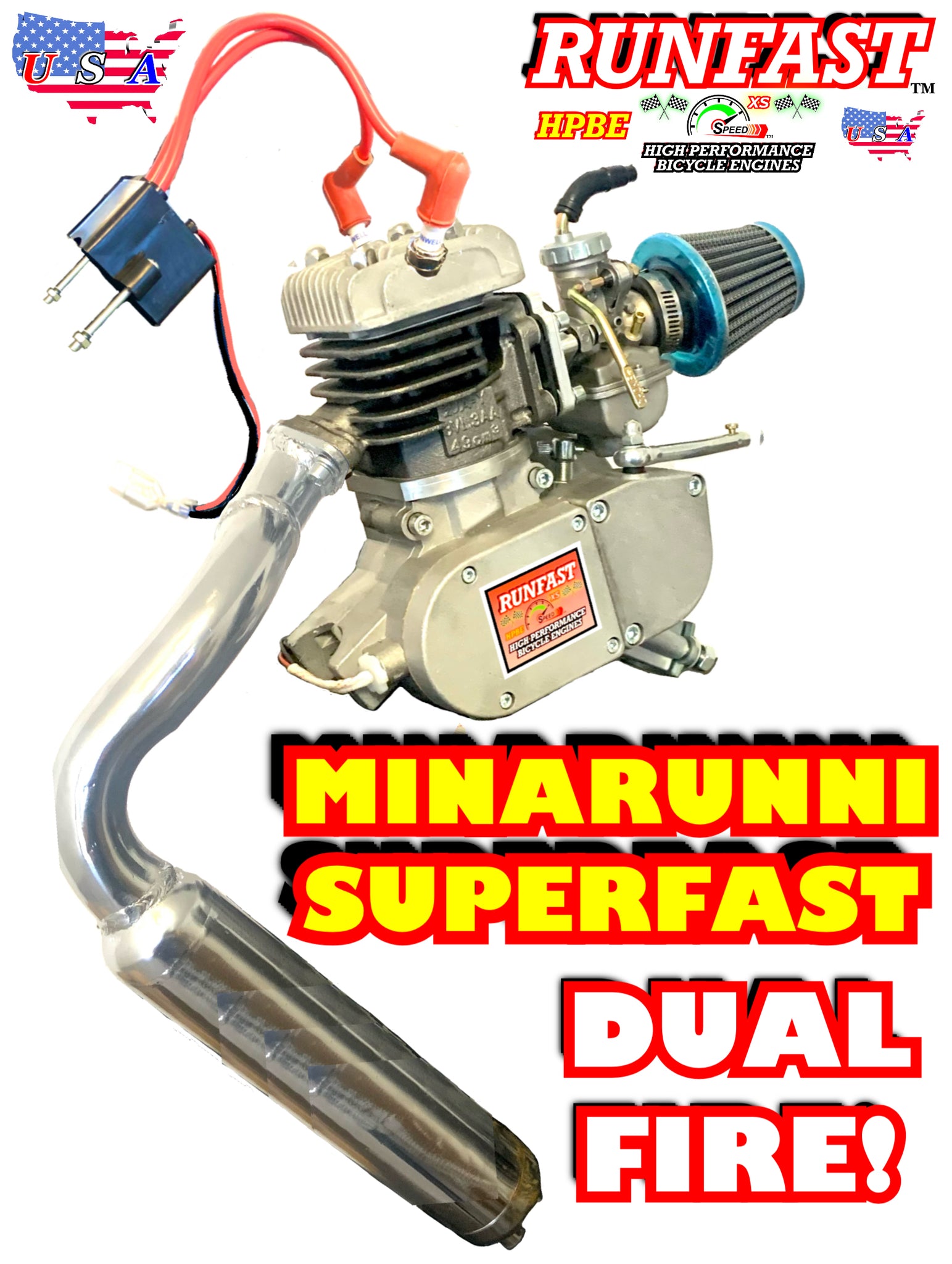 MINARELLI STYLE 2-STROKE HIGH PERFORMANCE BICYCLE ENGINE ONLY DUAL FIR ...