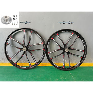 26" 10 Spoke Magnesium Mag Wheels Set Rims 100x135MM & Rear Hub Adapter 36T Sprocket for Gas Motorized Bicycle