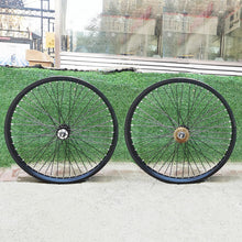 26"x1.85 Heavy Duty Bike Wheels Set 12G 48 Spokes & 22T Single Speed Freewheel, Double Wall Aluminum Alloy Rimset 100x135mm (Black)