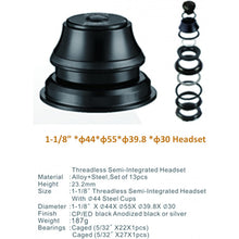 13pcs 1-1/8" Threadless Bicycle Headset Combo 44-55, for Tapered Frame Straight Tapered Tube Fork Bike