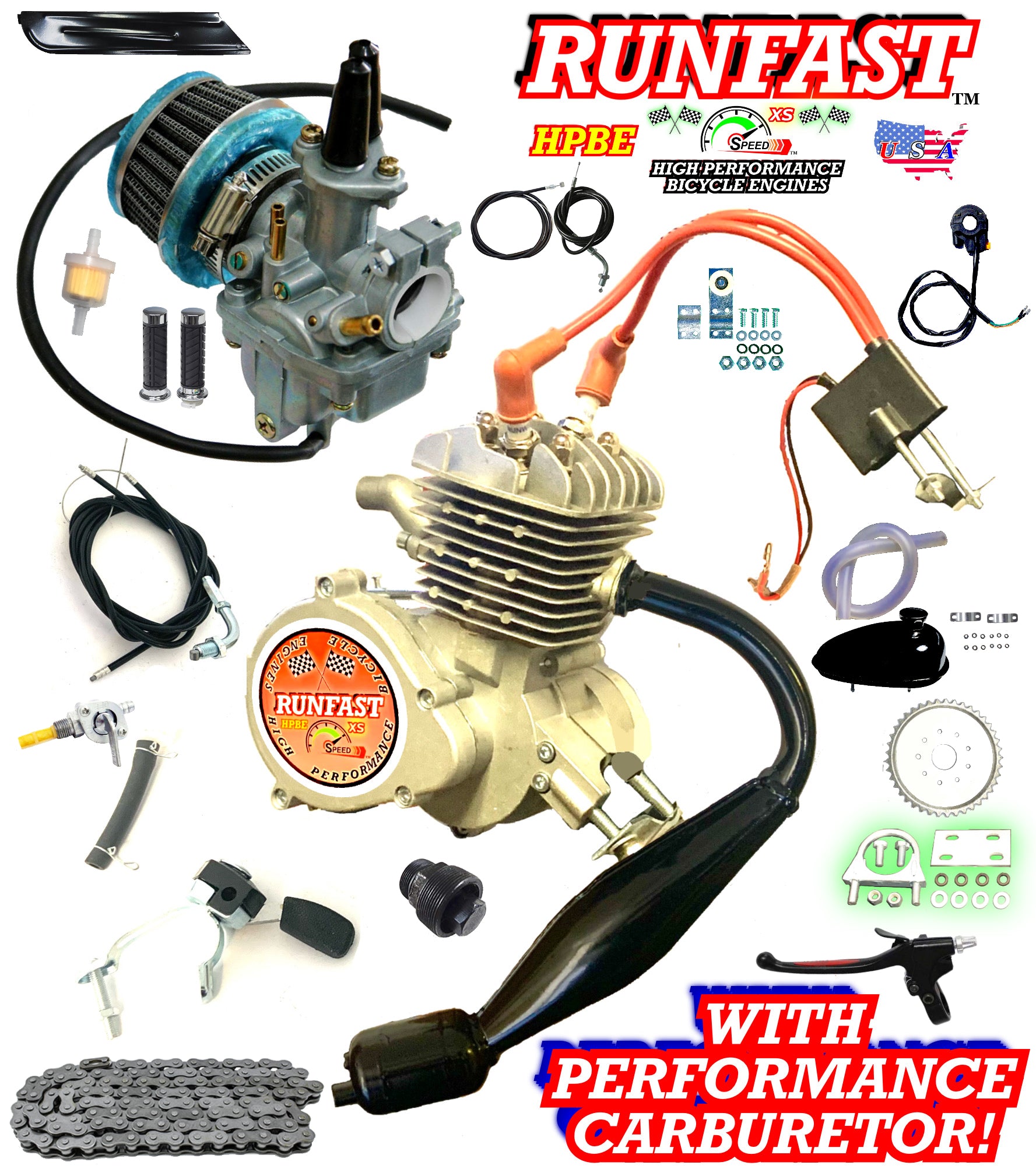 Hyperfire Engine HYPERFIRE TM 2-stroke 66cc/80cc HYPERFIRE Motorized Bike ENGINE KIT FO ...