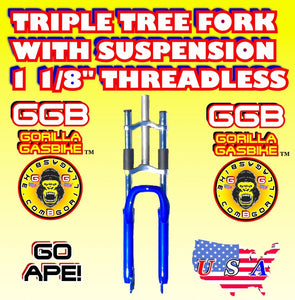 BLUE TRIPLE TREE SUSPENSION FORK 1 1/8" THREADLESS FOR 2-STROKE 4-STROKE 48CC/66CC/80CC MOTORIZED BIKES