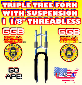 BLACK TRIPLE TREE SUSPENSION FORK 1 1/8" THREADLESS FOR 2-STROKE 4-STROKE 48CC/66CC/80CC MOTORIZED BIKES