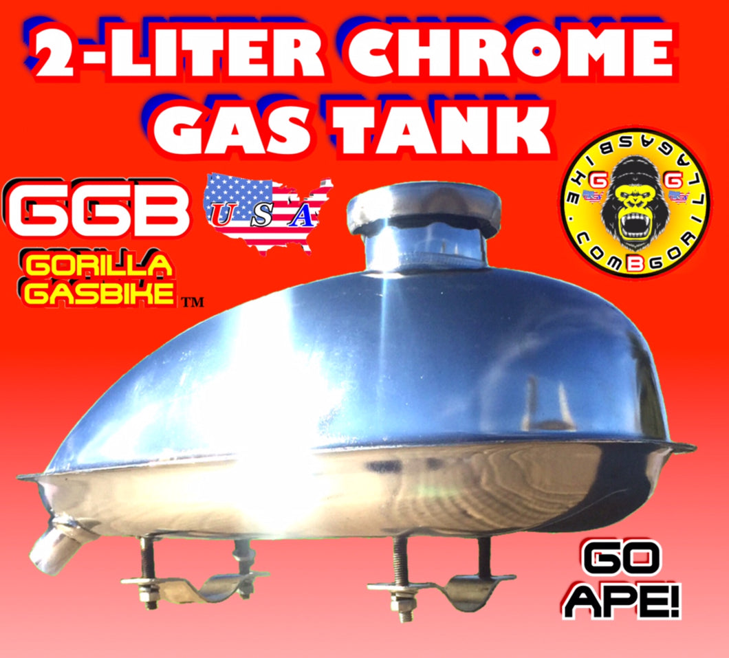 GAS TANK CHROME 2 LITER FOR 2-STROKE 4-STROKE 48CC/66CC/80CC MOTORIZED BIKE