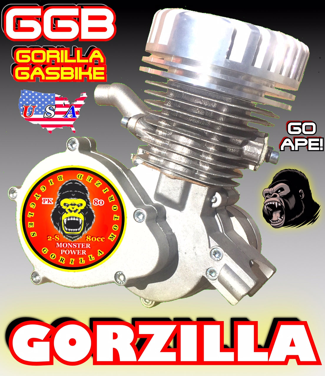 MONSTER HIGH POWER 2 STROKE PK80 MOTORIZED BIKE ENGINE WITH HIGH COMPR gorilla gasbike