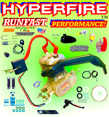 MONSTER HYPERFIRE RUNFAST TM 2-stroke 66cc/80cc SUPERPOWER Motorized Bike ENGINE KIT FOR MOTORIZED BICYCLE KITS WITH PERFORMANCE UPGRADED PIPE