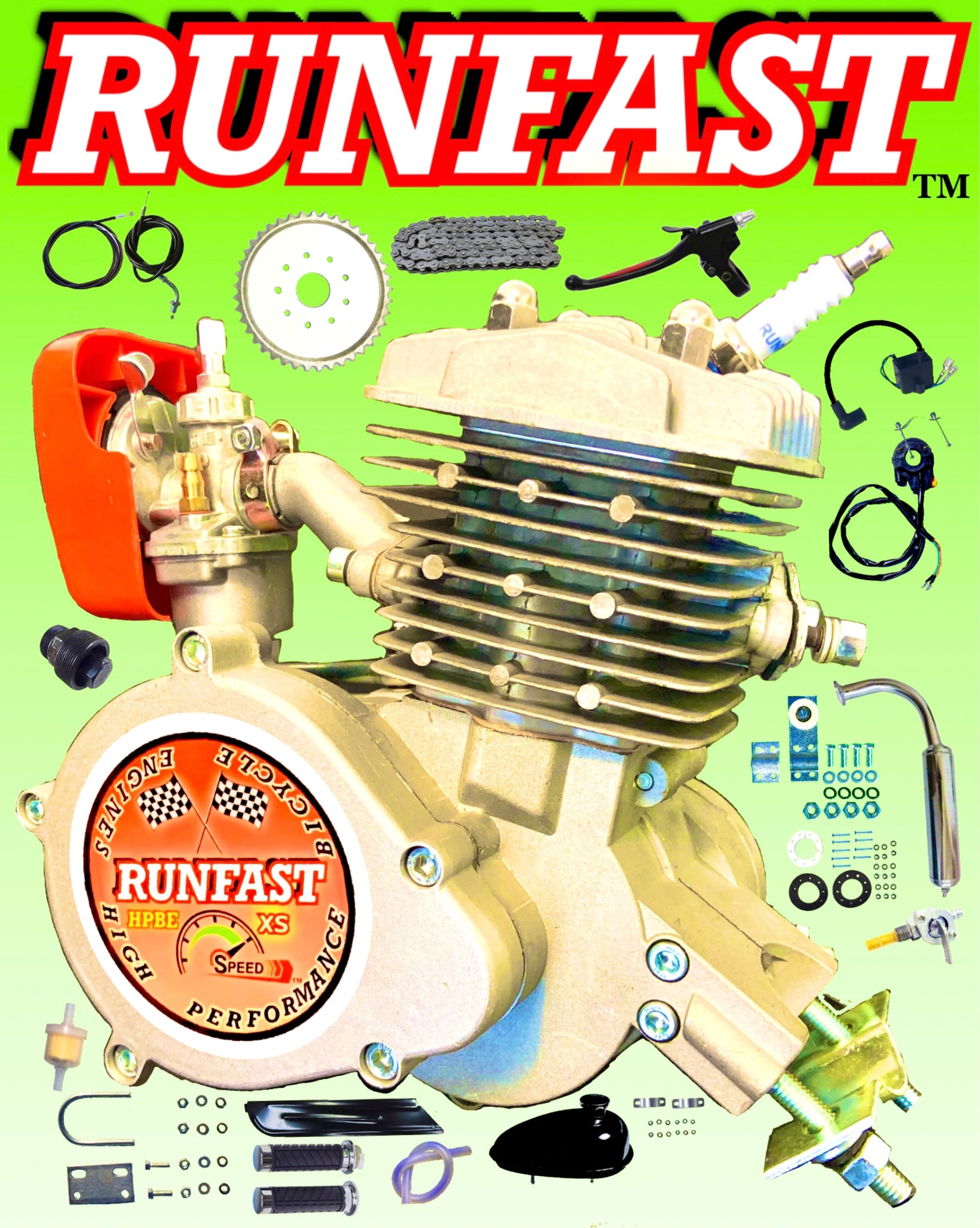 Hyperfire Engine MONSTER HYPERFIRE RUNFAST TM 2-stroke 66cc/80cc SUPERPOWER Motorized B ...