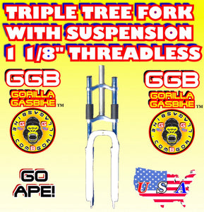 WHITE TRIPLE TREE SUSPENSION FORK 1 1/8" THREADLESS FOR 2-STROKE 4-STROKE 48CC/66CC/80CC MOTORIZED BIKES